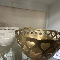 Vintage Solid Brass Bowl w/ Cutout Hearts