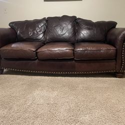 Brown  Leather Camelback Sofa