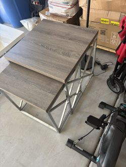 End Tables Grey Wood And Silver