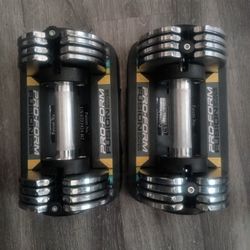-TWO-  Adjustable 25lb Dumbbell Weights with Storage Tray