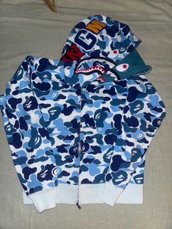 BAPE ABC CAMO BLUE DOUBLE SHARK HOODIE L