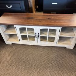 Farmhouse TV Stand for 65 Inch TV, Wood Entertainment Center with Glass Door Storage Cabinet & Adjustable Shelves, Large Sturdy TV Console Table for L