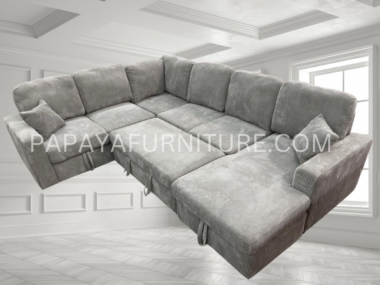 New! 120”L Grey Sectional Sofa Bed,Sectionals, Sofa, Couch, Corduroy Sectional Sofa With Storage, Sleeper Sofa. Sofabed, Sofa Bed,U Shaped Sectionals