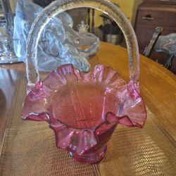 Vintage Fenton cranberry fluted habnail basket