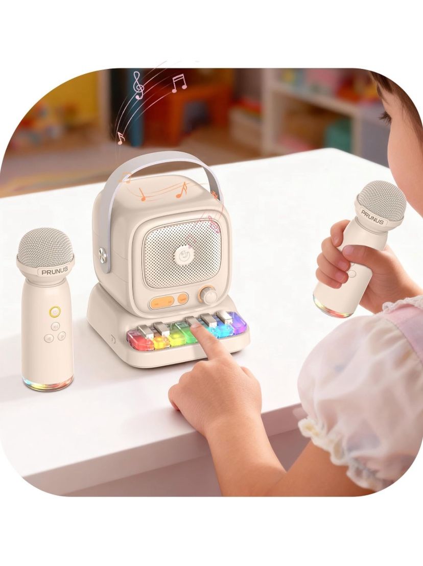 Mini Karaoke Machine with Colorful Piano Keys, Portable Bluetooth Speaker with 2 Wireless Microphones