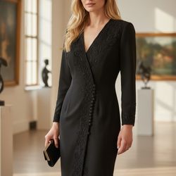 Marie St Claire Black Beaded Embroidered Dress 6 Formal