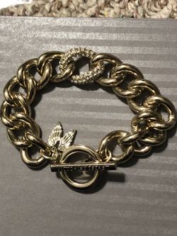 Victoria Secret Angel Wings Chain Bracelet 10K Gold Plate Pave