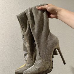 Silver Sparkle Over Knee High Boot