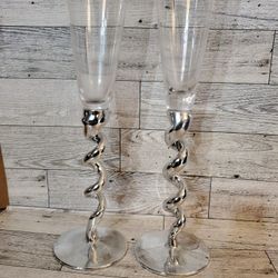 Vintage Twisted Chrome Base Flutes 