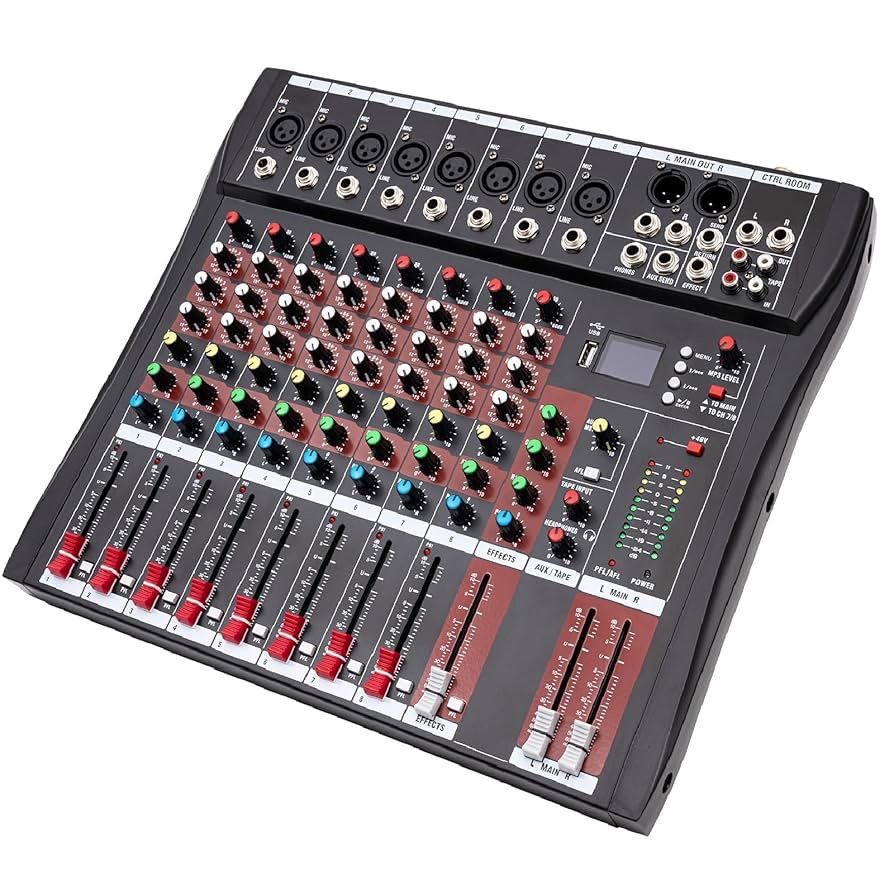 8 Channel Audio Mixer Sound Board Console, Professional Sound Mixing Desk System with Bluetooth USB for PC, Digital DJ Live Studio Stage Music Amplifi