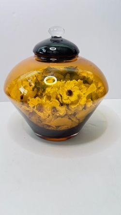 Large Amber Glass Decorative Jar with Lid - Made in Poland