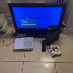 Xbox One S, Xbox 360, Charger and 32” TV