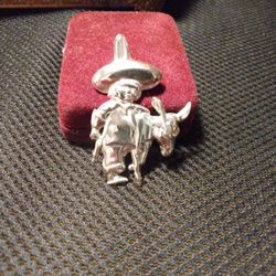Vintage Sterling Silver Boy On Donkey Brooch