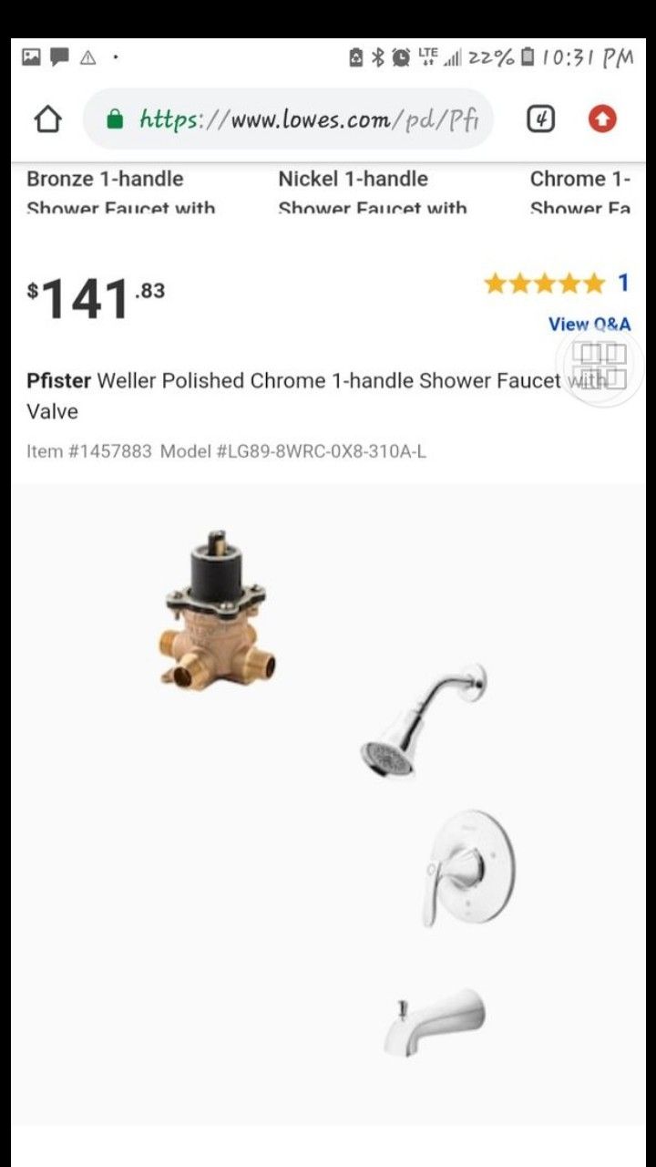 2 sets Pfister Weller Shower and tub faucet and valve