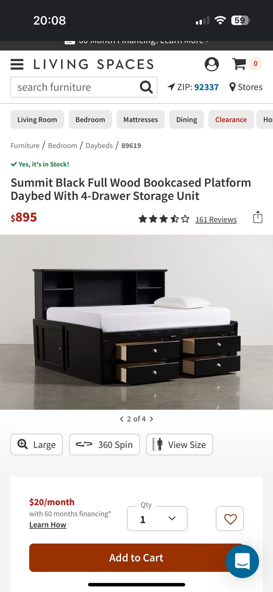 Summit  Brown Full Wood Bookcased Platform Daybed With 4-Drawer Storage Unit