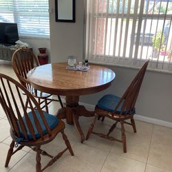 42 Inch Tier Oak Railwood Table With Three Chairs