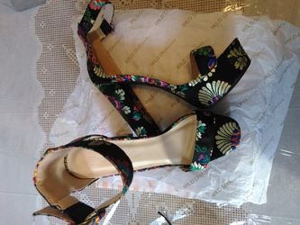 Flowery open toe heels