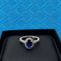Blue Sapphire Diamond Ring In 14k White Gold 