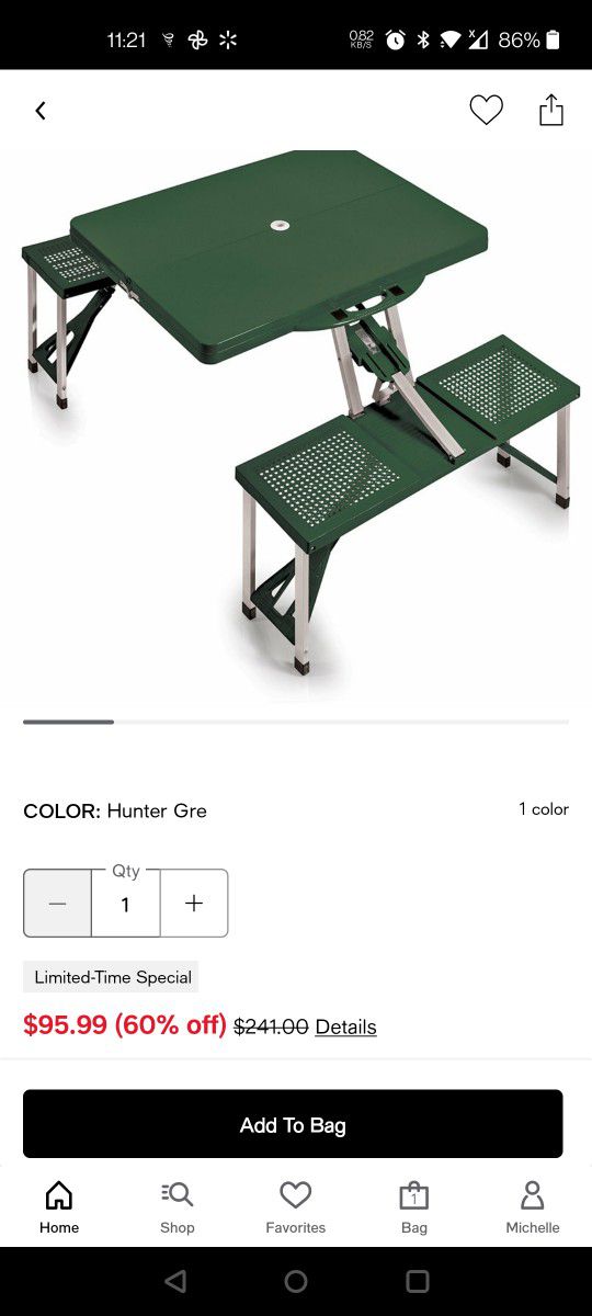 Small Scale Portable Picnic Table (Green Color) Folds Up With Handle For Easy Transport Sturdy 2 Adults 2 Children
