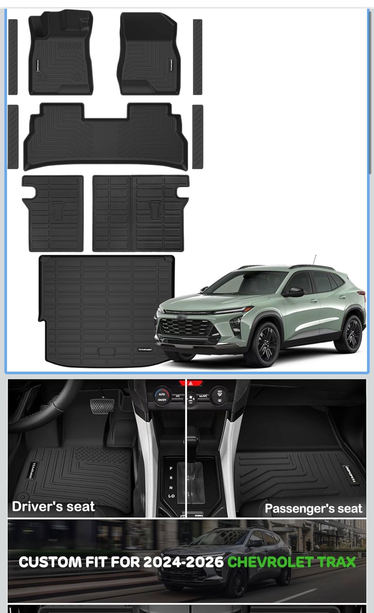 Floor Mats for 2024 2025 2026 Chevrolet Trax Upgrade Trunk Mat with Backrest Mat All Weather Floor Liners TPE Rubber Cargo Liner Fit for 2026 Chevy Tr