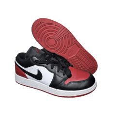 Nike Air Jordan 1 Low Shoes Black White Red Bred 553560-161 Youth Sz 6.5 Wmn's 8