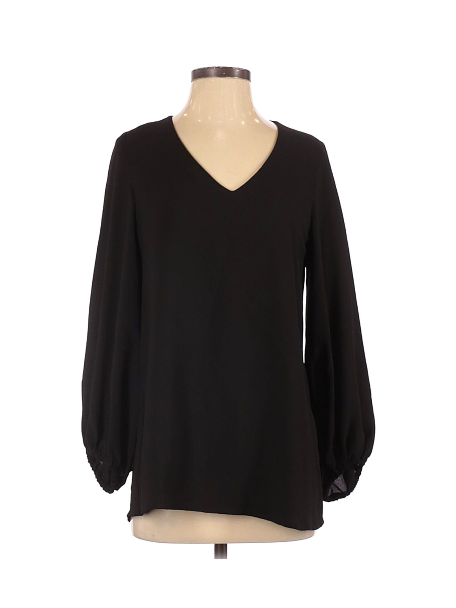 BELONGSCI Women's Casual Loose Shirt Balloon Sleeve V-Neck Blouse Top, Black, L
