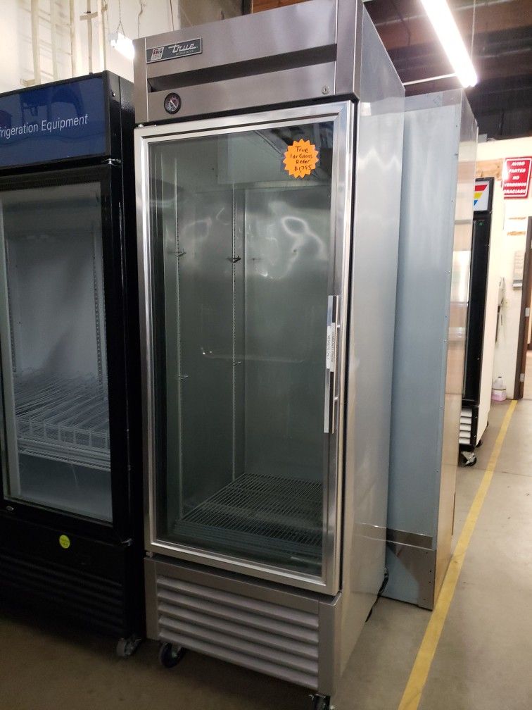 Used True Reach In Refrigerator Glass Door