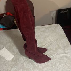 Burgundy Thigh High Boot Heels