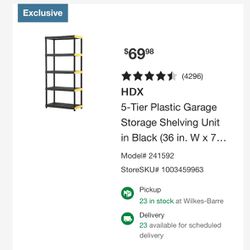 5 Tier Plastic Storage Shelves X2  $35 Each =$70 