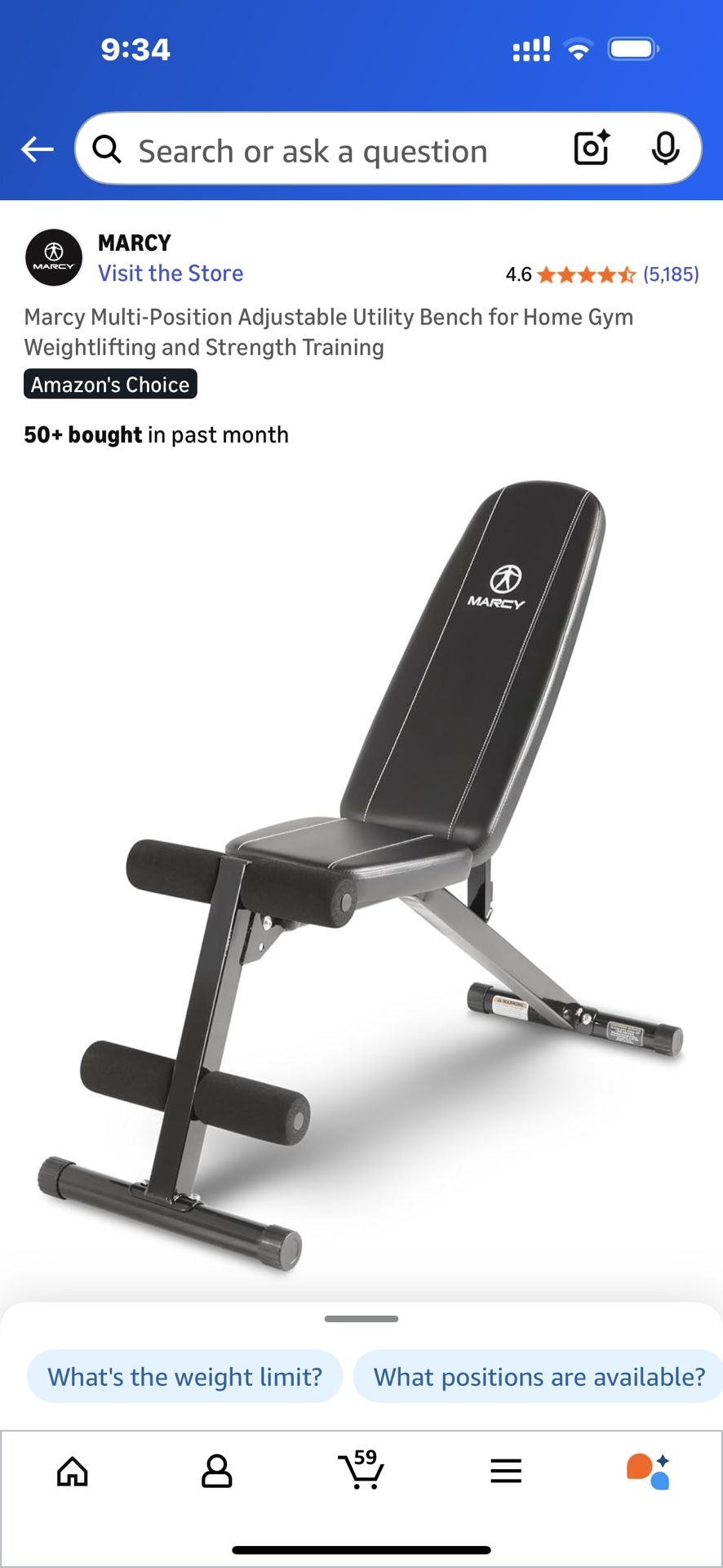 Marcy Multi-Position Adjustable Utility Bench for Home Gym Weightlifting and Strength Training