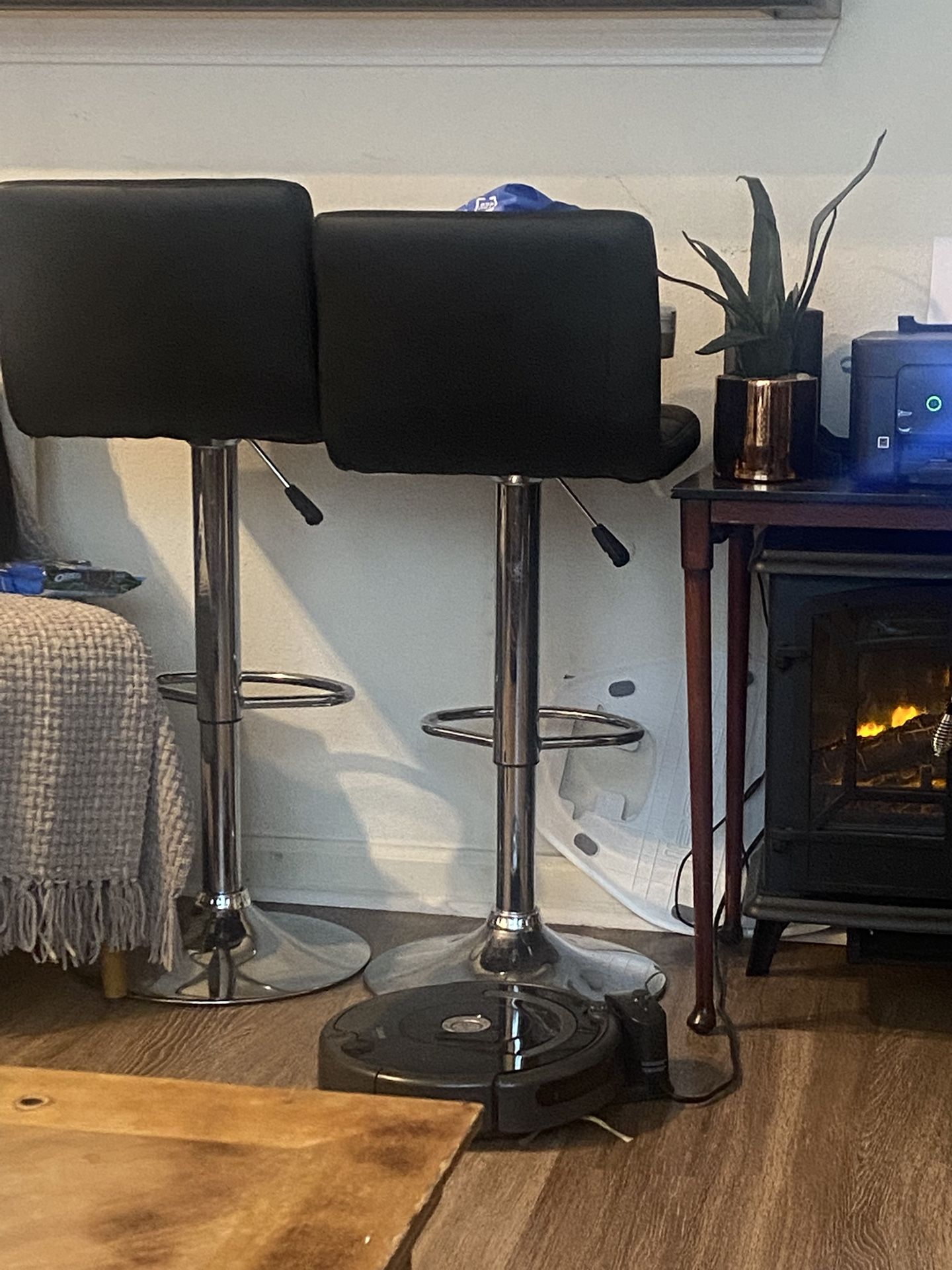 Black Leather Bar Stools Set Of 2