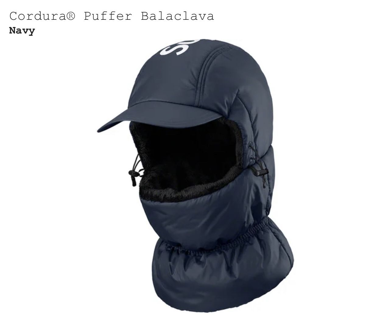 Supreme Cordura Puffer Balaclava Navy‼️Brand New‼️