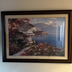 Framed Landscape Art – Coastal Village Scene