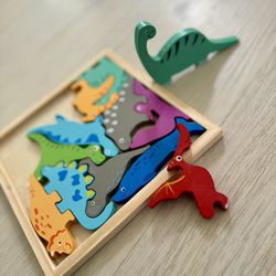Like New Montessori Colorful Wooden Dinosaur 🦕 Puzzle Educational Kids Toy