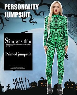 Skeleton Jumpsuit for Women Halloween Costume Long Sleeve Skinny Catsuit 3D Print Skull Bodysuit S