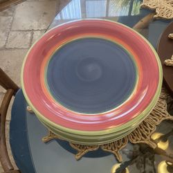Set of 8 Colorful Concentric Ring Dinner Plates