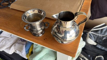 Antique silver plated creamer, and ice bucket