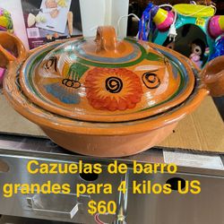 Cazuelas De Barro Grandes Con Tapa  Para 4 Kilos 