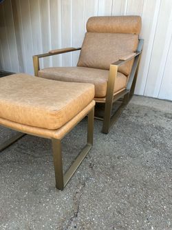 Milo Baughman “Cruisin'” Style Lounge Chair and Ottoman with Brass Frame