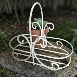 Vintage Mini RE-Imagined  White Over Brass Home Interior Basket