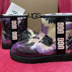 New! UGG Woman’s Classic Clear Mini Tie dye  Size 7 Waterproof 