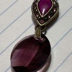 Touch Stone Crystal By Swarovski. Oxidized Brass Plated. Amethyst Slide Pendant 