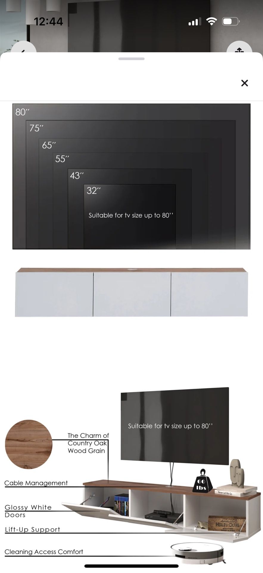 Floating TV Stand Up 80β Wall Mounted TV Counsol