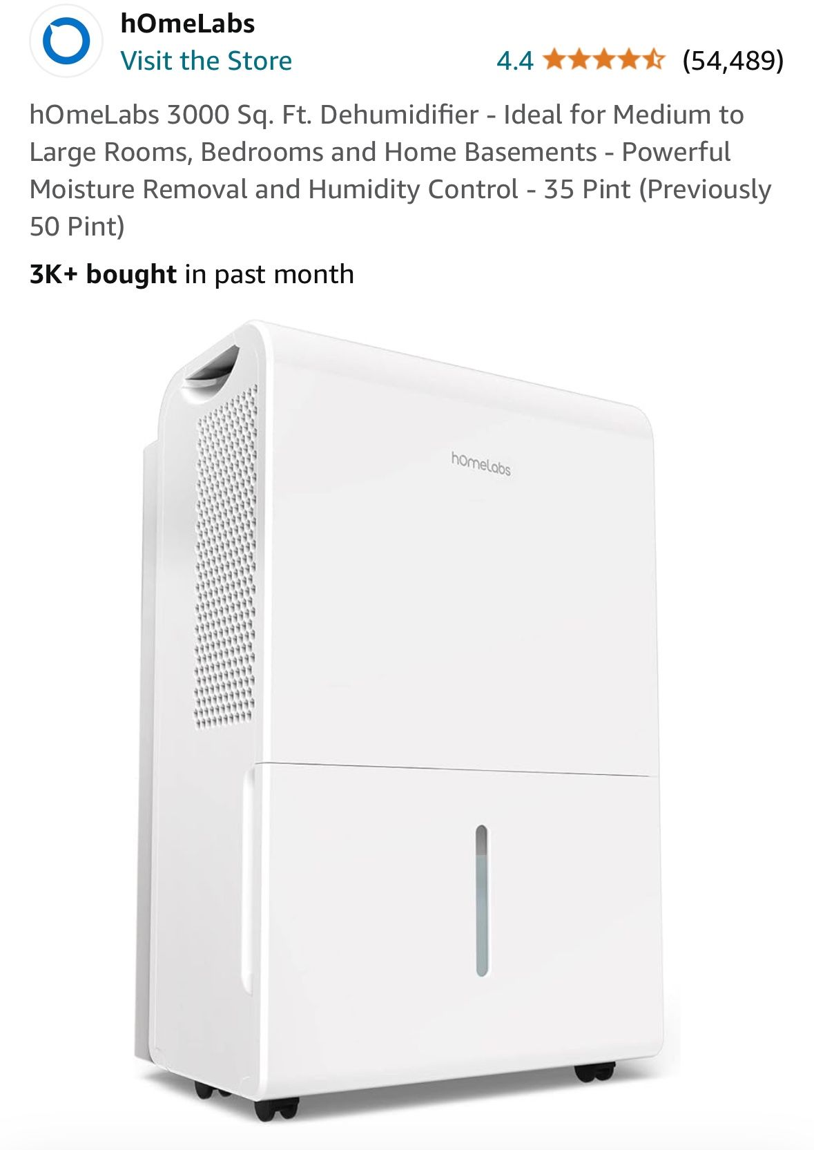 New Dehumidifier hOmeLabs 3000 Sq. Ft. - Ideal for Medium to Large Rooms, Bedrooms and Home Basements - Powerful Moisture Removal and Humidity Control