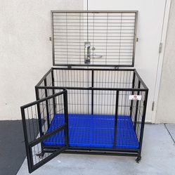 (New in Box) $170 Heavy Duty Folding Dog Crate Cage Kennel with Wheels, 43x30x34 inches 