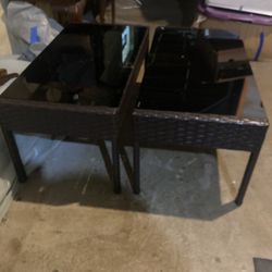 Two Glass Top Wicker Tables