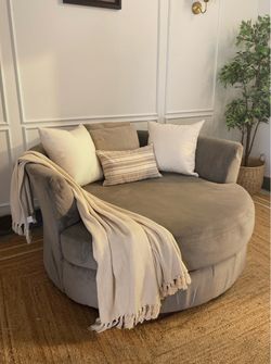 Gray Velvet Round Swivel Cuddle Chair 58” - 🚚 Local Delivery Available