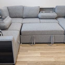 New 92x119x60 Sleeper Sectional Couch With Storage And USB : Free Delivery 
