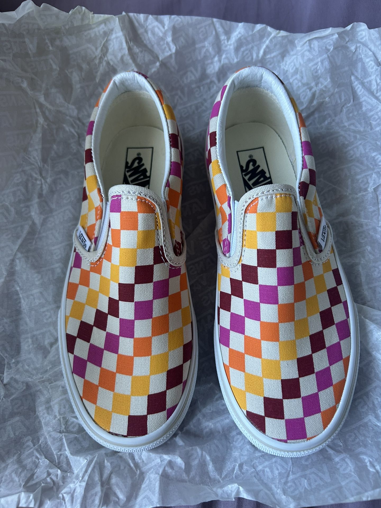 Rainbow Checkered Slip-On Vans Size 3