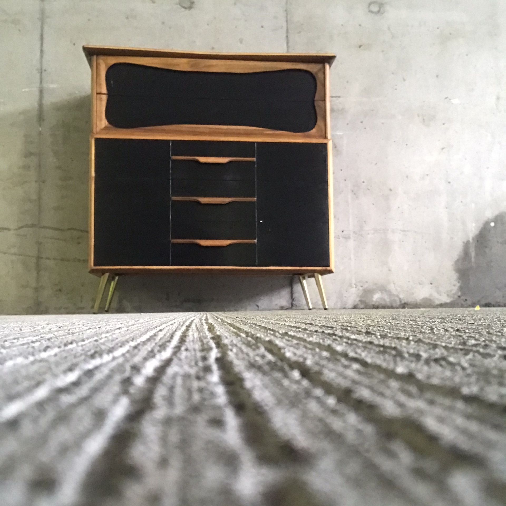 Beautiful Mid Century Modern Walnut Dresser With Custom Details And Chrome Legs.